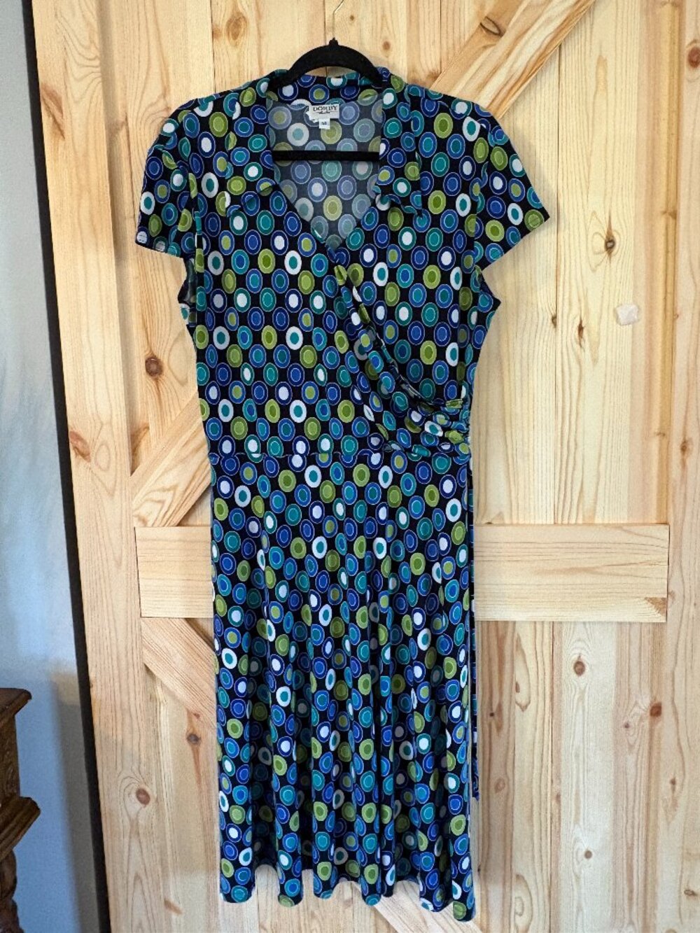 Dorby Retro Polka Dot Wrap Dress Size 14 Blue Green Short Sleeve